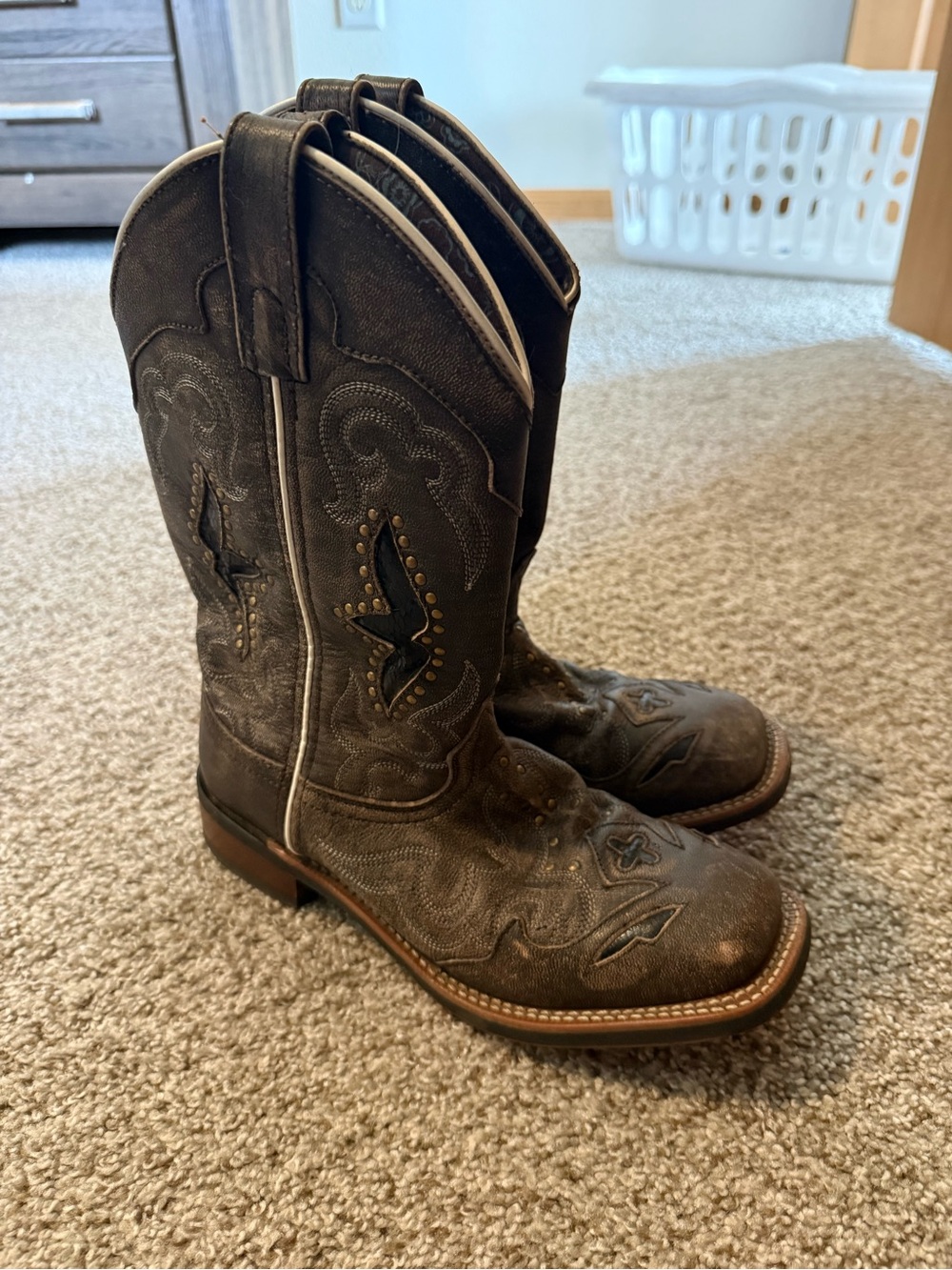 Laredo Girls Brown Cowboy Boots with Studded Star Accent